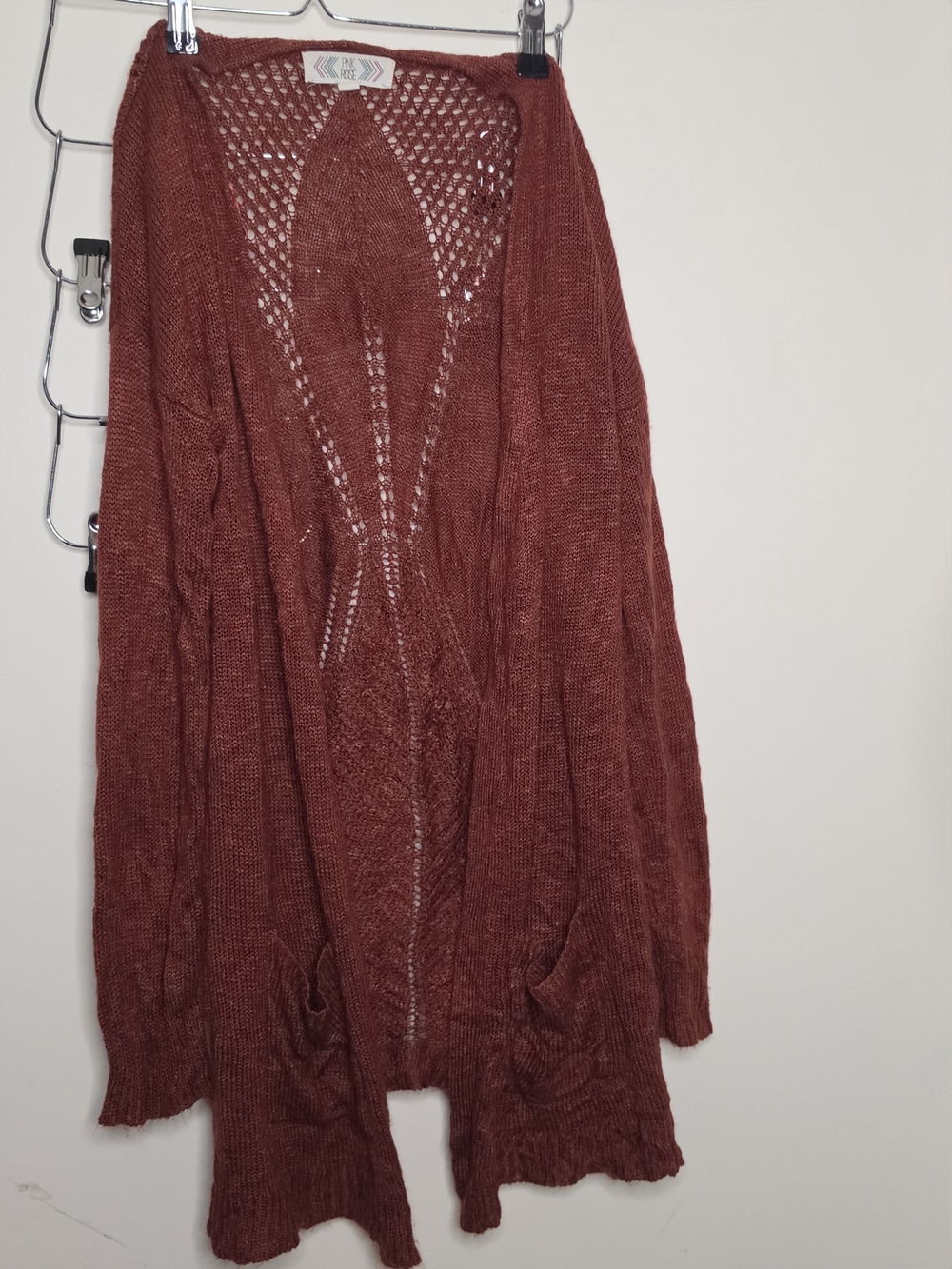 Pink Rose Open-Front Knit Cardigan in Rust